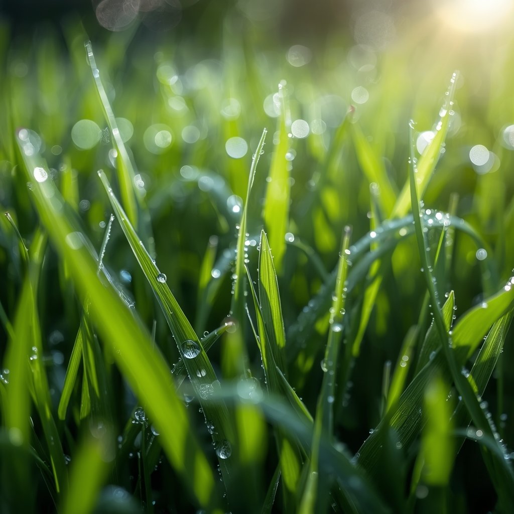 Plantas con gotas de rocío